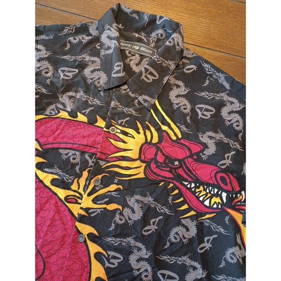 VTG Johnny Blaze Men's XL Button Up Shirt Red Dragon Short Sleeve - Picture 1 of 5